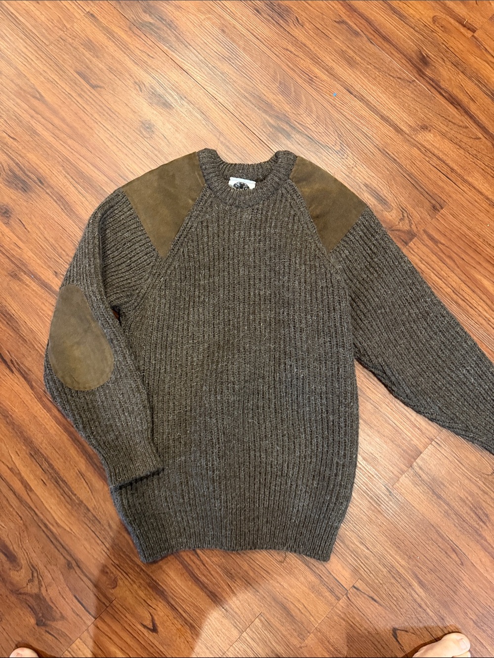 Vintage brown wool and suede sweater